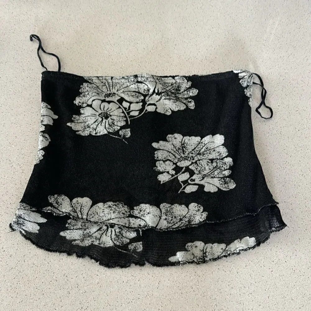 NWOT Free People Poppy Tube Top Black Floral Cropped L Removable Straps Smock